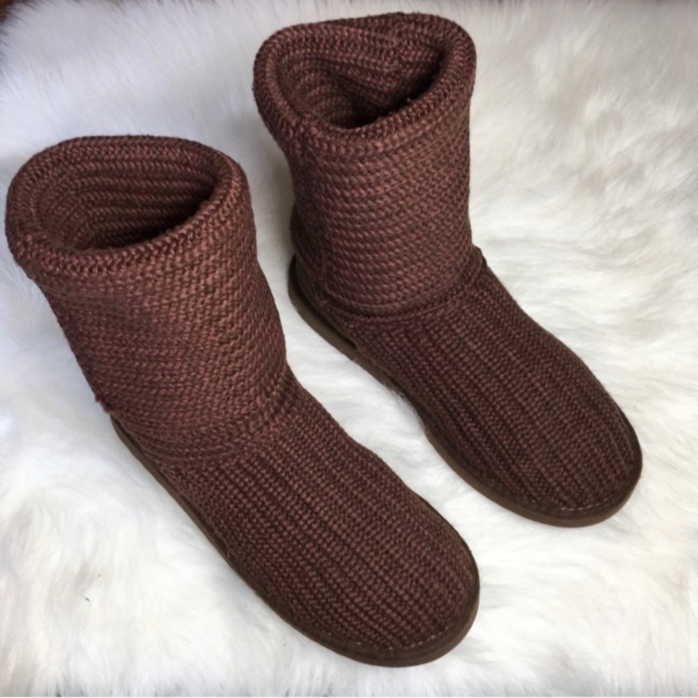 UGG Astralia classic Cardy knit Tall/Fold over Chocolate Brown Boots Sz 8 - Picture 3 of 8